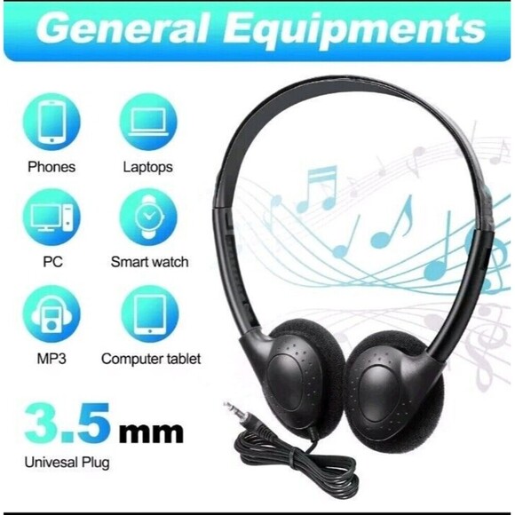 50 Pack Headphones for Classroom Bulk Students Adjustable Headphones Wired - Picture 3 of 16